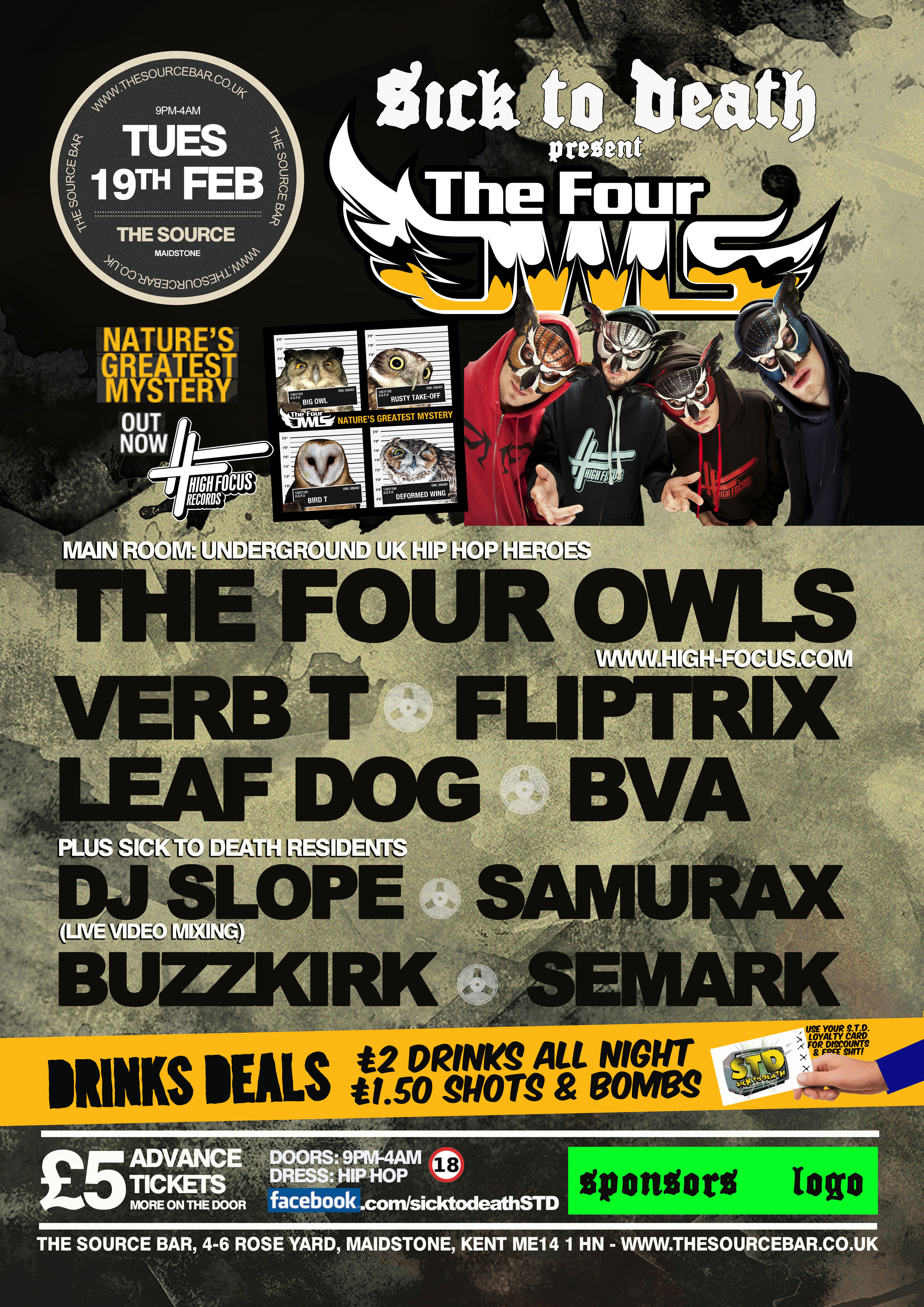 The Four Owls live Sick To Death, The Source Bar, Maidstone, Kent