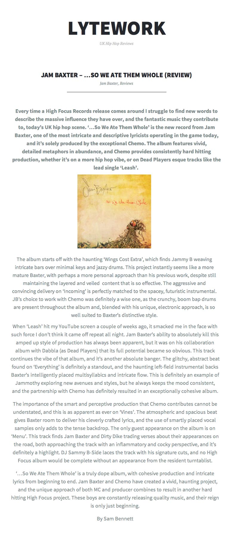 Jam Baxter '...so we ate them whole' Lytework Album Review