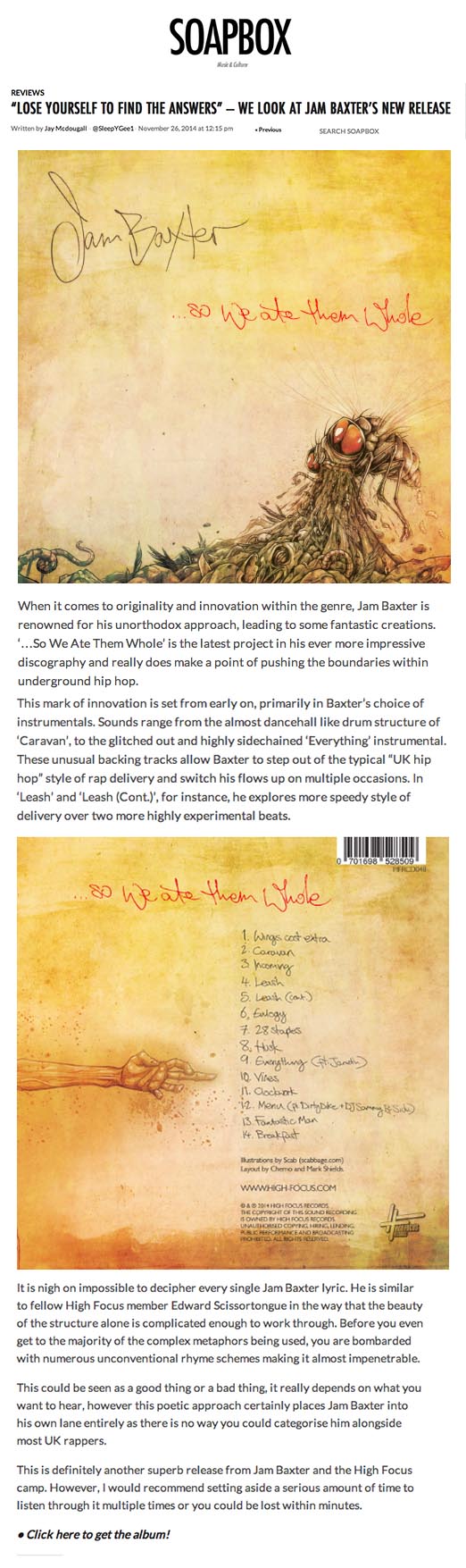 Jam Baxter So We Ate Them Whole Soapbox Album Review Official Website Of High Focus Records jam baxter so we ate them whole soapbox album review official website of high focus records