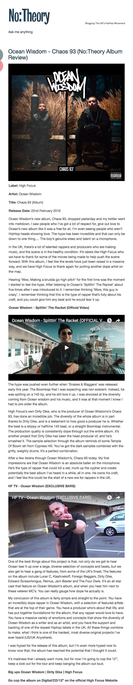 Ocean Wisdom ‘Chaos 93’ No Theory