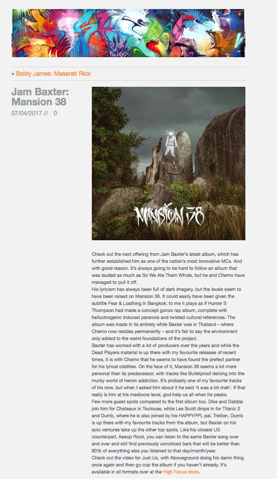 Jam Baxter ‘Mansion 38′ Gingerslim Album Review Official site