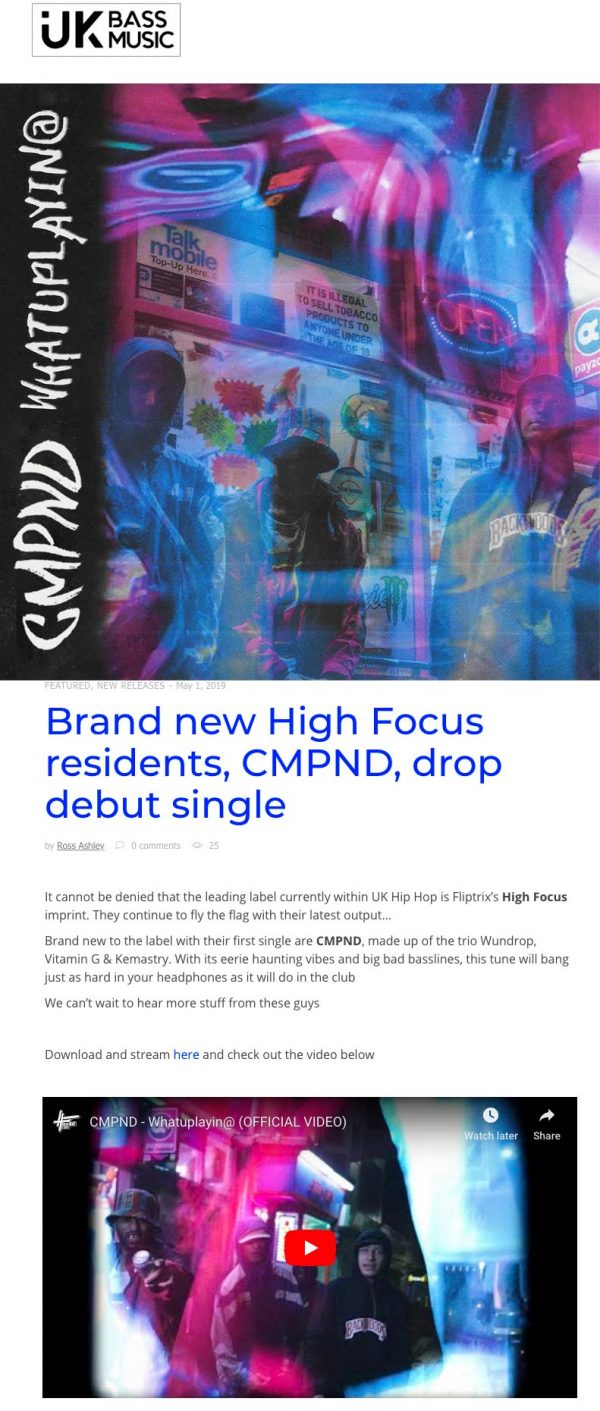 CMPND 'Whatuplayin' UK Bass Music Feature Official site of