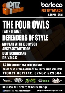 The Four Owls & DJ Jazz T live @ Bar Loco, Peel Street, Barnsley, Yorkshire