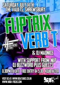 Fliptrix, Verb T & DJ Madnice live at Beat Juice, The Vaults, Shewsbury