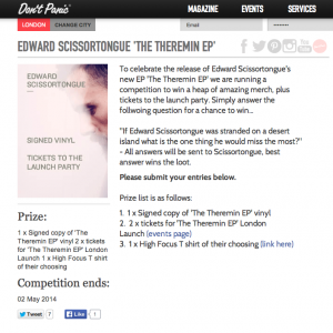 Edward Scissortongue - Don't Panic Exclusive Theremin EP Competition